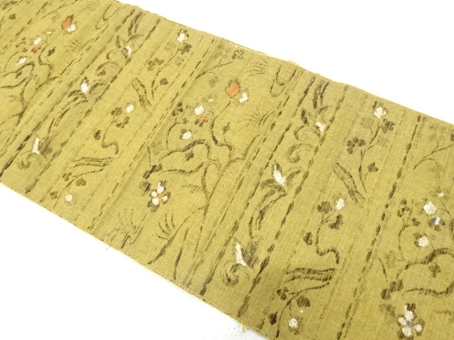 JAPANESE KIMONO / ANTIQUE NAGOYA OBI / SILK / TSUMUGI / WOVEN FLORAL SARASA